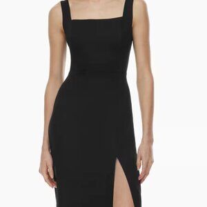 Babaton Aritzia 90s slit midi dress Squareneck stretch satin dress